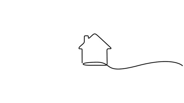 Self animated minimalist continuous line drawing of a house isolate vector illustration