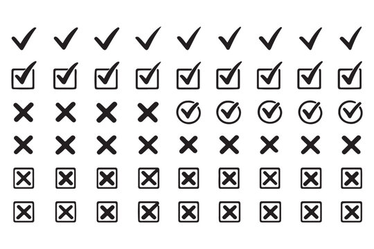 Check mark icons set. Green brush stroke check mark, tick symbols, checklist signs. Grunge brush stroke signs. Grunge checkmark design. Dirty grunge stroke checkmark sign vector illustration Handdrawn