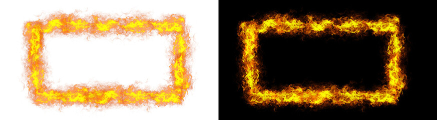 PNG image of A vivid and intense rectangular fire frame with golden orange flames for powerful visual impact on transparent background. © rehena