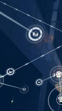 Vertical video: Network overlay starting from tilted glow, visualizing IT connectivity across glass