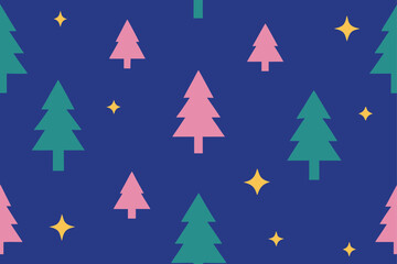 Obraz premium Christmas trees and stars on blue background isolated on transparent background, Vector