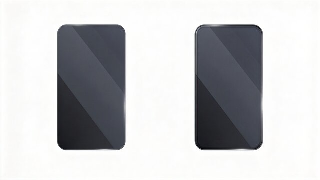 Two realistic black smartphone mockups isolated on white background blank screen template for UI UX design app presentation mobile technology concept digital device frame modern