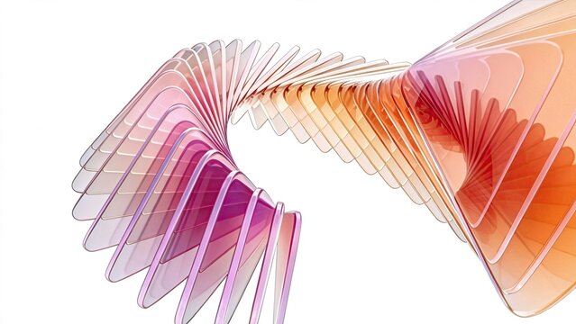 Abstract 3D glass spiral wave with gradient pink and orange colors on white background modern digital art concept for technology business and creative design projects,design