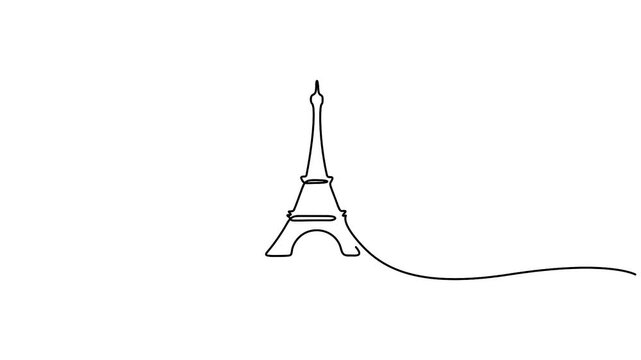 Self animated continuous single line drawing of the Eiffel Tower, a world-famous landmark in Paris, France