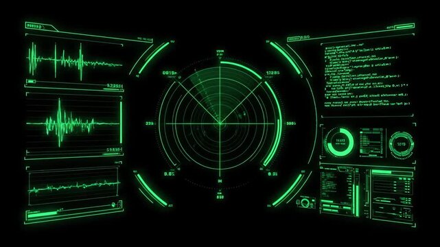 Advanced radar interface with real-time data analysis in a high-tech security system evoking futuristic themes