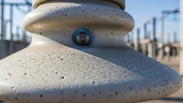 Close-up of Electrical Insulator at Power Station.