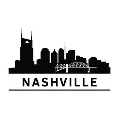 Obraz premium Nashville skyline silhouette with prominent buildings and a bridge design