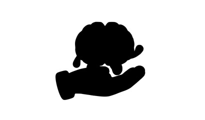 Obraz premium Cute AI brain character sitting in hand 3D cartoon style vector for kids technology education concept