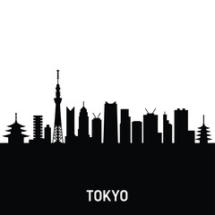 A striking black silhouette of the tokyo skyline against a white background © ABDULLA