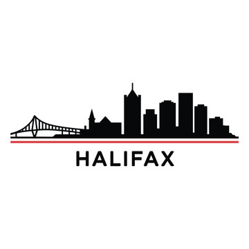 Halifax skyline silhouette with iconic bridge and city name below