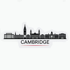 Obraz premium Silhouette of cambridge skyline with prominent buildings and city name