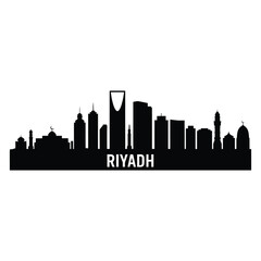 Fototapeta premium Silhouetted skyline of riyadh saudi arabia with city name text