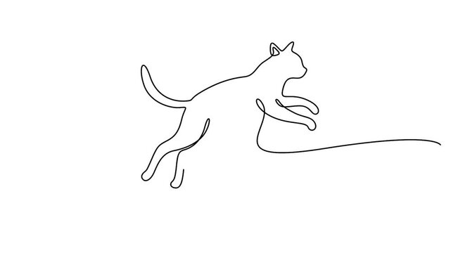 Self animated continuous line art drawing of a cat, concepts for stickers, logos, or posters