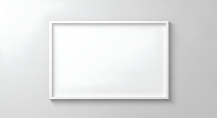 Obraz premium Blank White Picture Frame Mockup on Light Gray Wall Background, Horizontal Orientation