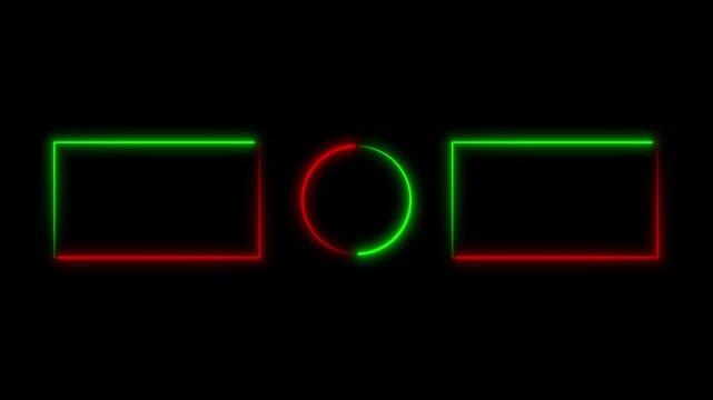 A rectangular frame made of two moving neon lights. A popular abstract background overlay, seamless vaporwave animation.