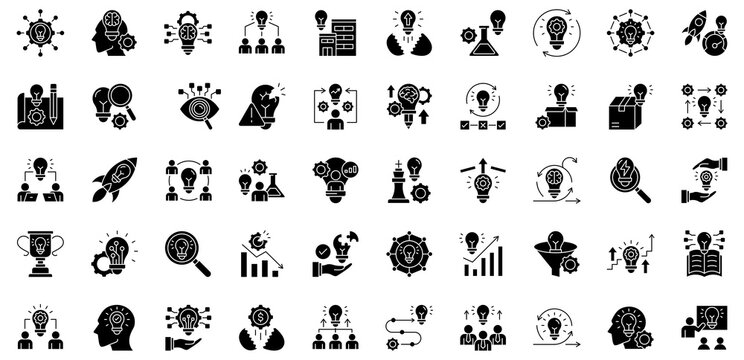 Innovation Hub dual tone style icon collection. Vector illustrations. Innovation Hub, Creative Thinking, Startup Incubator, Innovation Lab. Pro vectors.	
