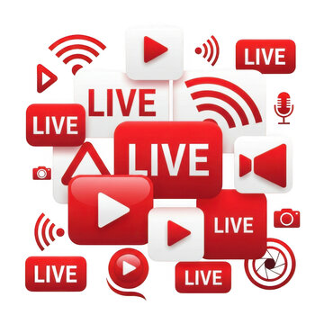 Live streaming icons collection isolated on transparent background
