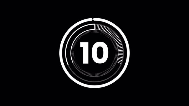 15 Second Circular Digital Countdown Timer Animation with Alpha Channel transparent background alpha channel