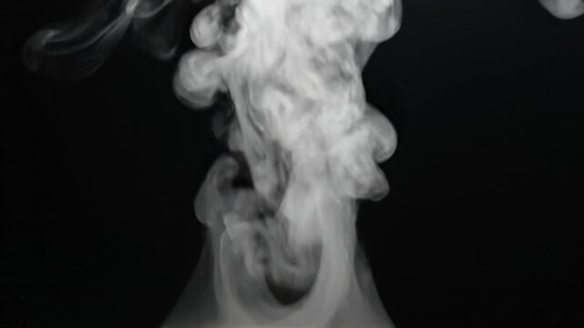 Wispy white smoke plumes rise and swirl against a dark background