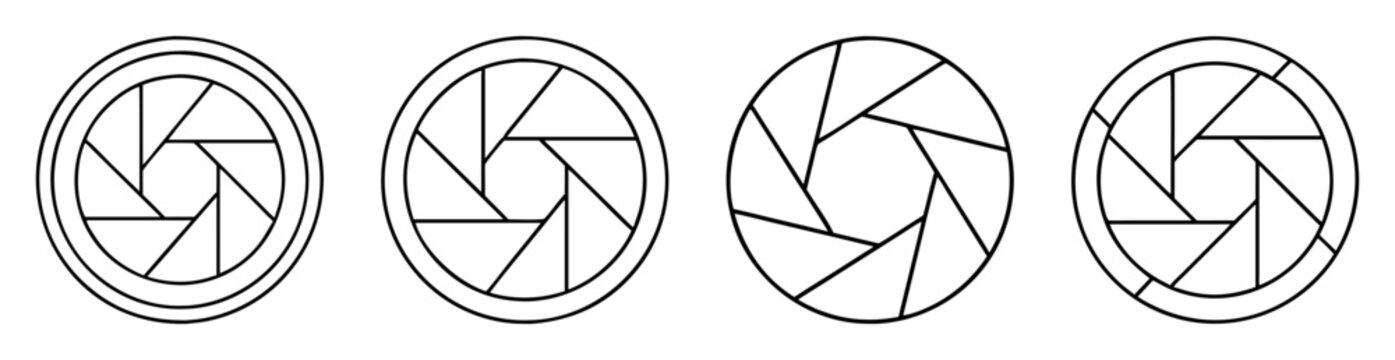 Four variations of a camera lens aperture in a black and white drawing
