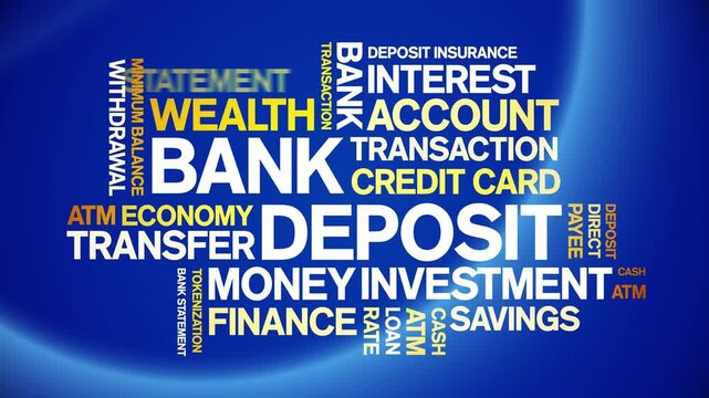 Bank Deposit animated word cloud-text design animation tag kinetic typography seamless loop.