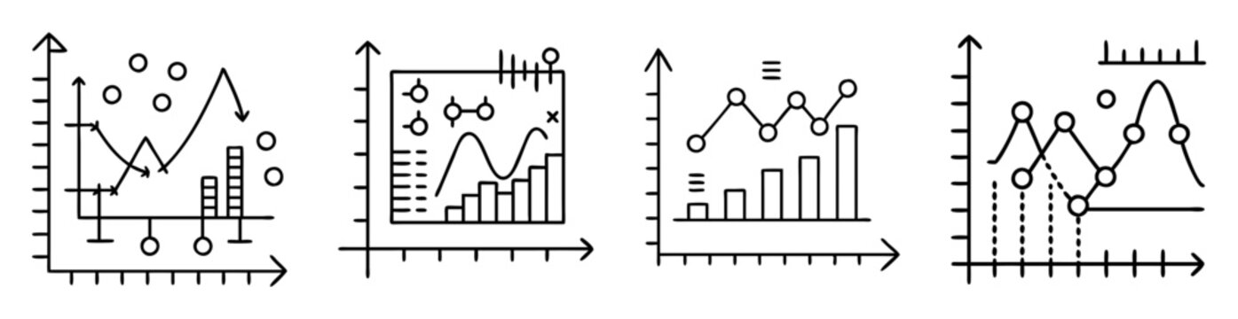 Collection of linear data charts graphs and bar plots for business analysis