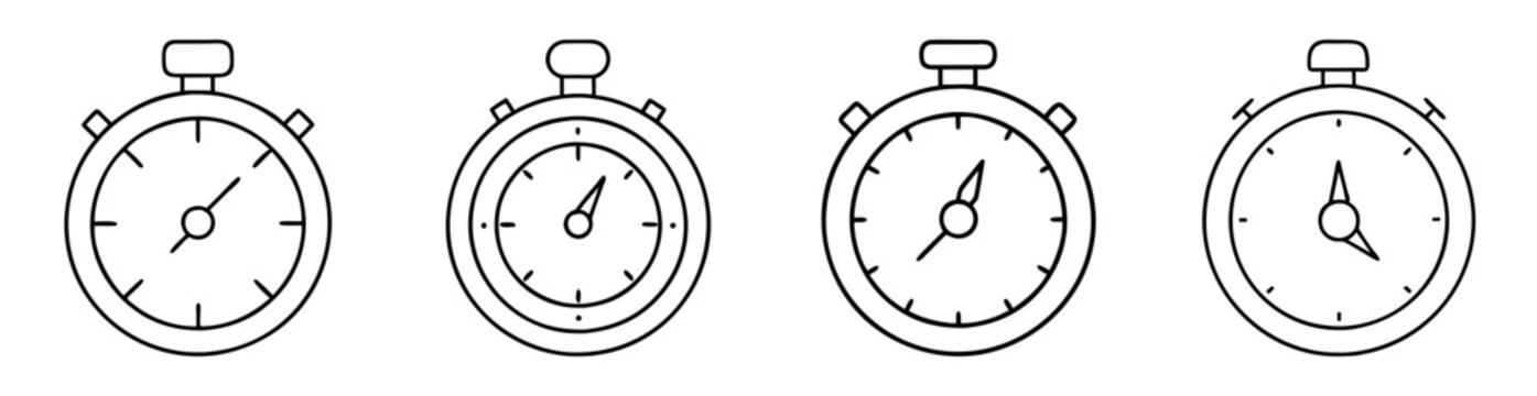Line art illustration of four different chronometers showing different times