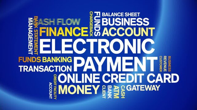 Electronic Payment animated word cloud-text design animation tag kinetic typography seamless loop.