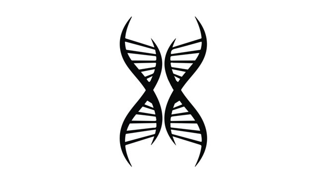 Abstract black DNA helix symbol against white background