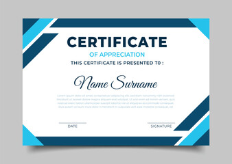 Fototapeta premium Business blue Certificate of appreciation template geometric frame border design