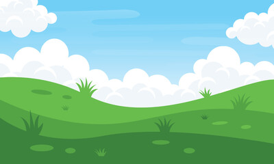 Fototapeta premium modern cartoon Landscape of green hill on a blue sky design background .vector illustration