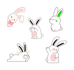 Fototapeta premium Adorable bunny illustrations with different poses, rabbit vector collection isolated on white