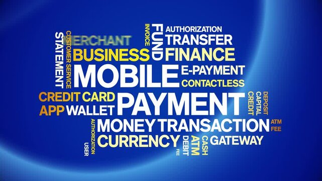 Mobile Payment animated word cloud-text design animation tag kinetic typography seamless loop.