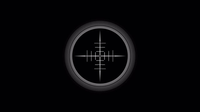 Sniper Scope Target Animation with Rotating Reticle and Optical Lens Overlay transparent background alpha channel