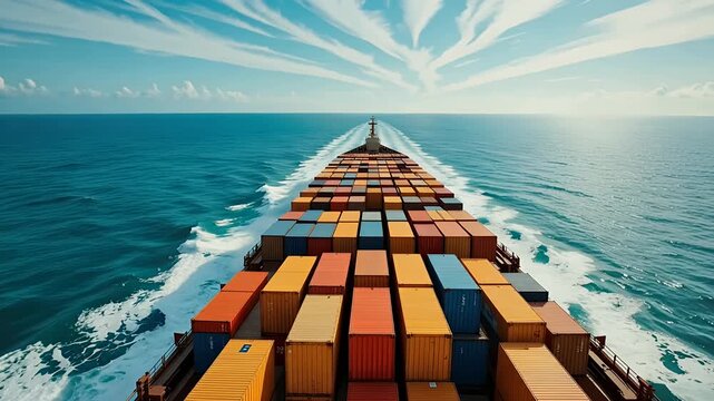 containers on cargo ship deck at sea with colorful shipping containers