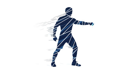 Fototapeta premium Dynamic silhouette of a man in motion, composed of geometric lines and digital fragments, representing connectivity and progress.