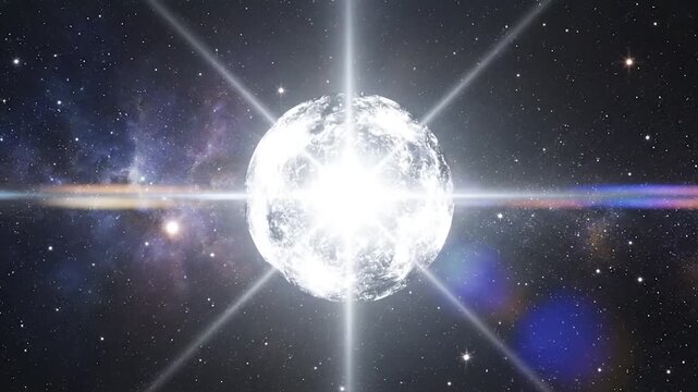 Bright celestial body shines with radiating light in deep space