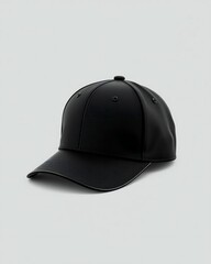 Fototapeta premium Simple black baseball cap on a light gray background