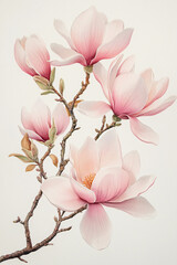 Fototapeta premium A Beautiful Botanical Illustration of Pink Magnolia Blooms