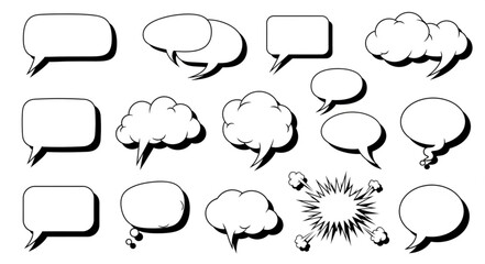 Fototapeta premium Collection of speech bubbles and thought bubbles in various shapes.