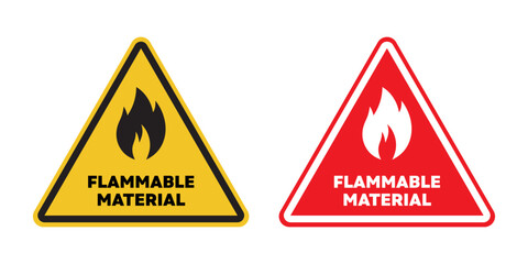 Obraz premium Flammable gas 2 signs icon set. explosive danger gas safety vector symbol sticker. oxygen tank fire warning pictogram in red, yellow, and black color.