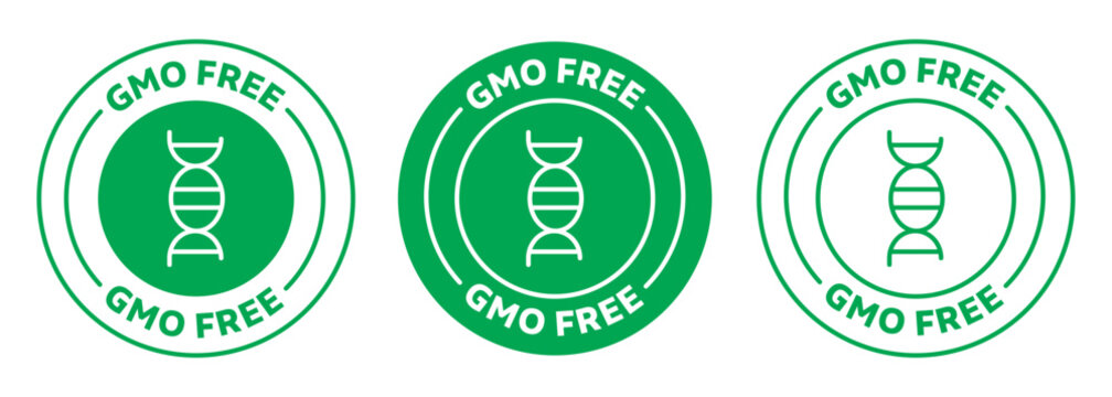 Vector Icon set of the GMO free and Non gmo in black and green variations