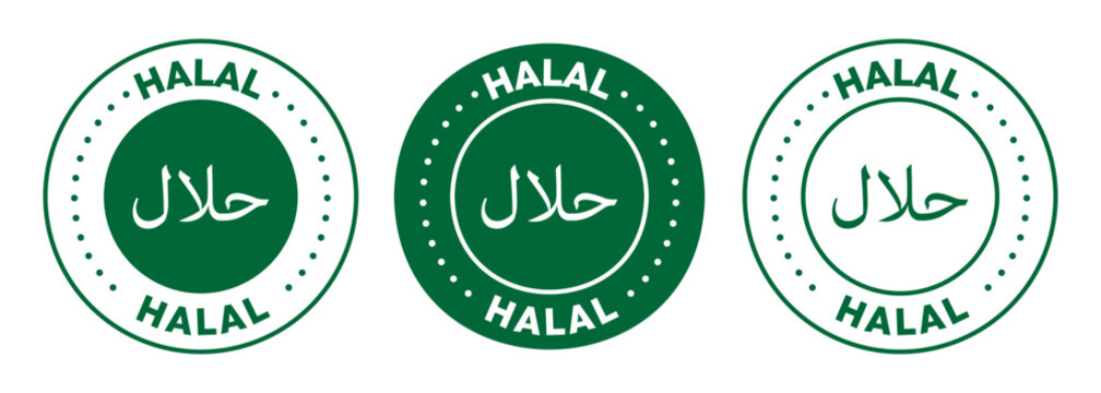 Halal icon set. Suitable for Halal certified food products. badge, seal, sticker, logo, and symbol Variants. Isolated vector illustration