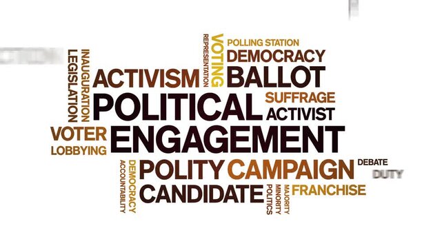 Political Engagement animated word cloud-text design animation tag kinetic typography seamless loop.