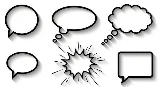 Collection of speech bubbles and thought bubbles with shadows.