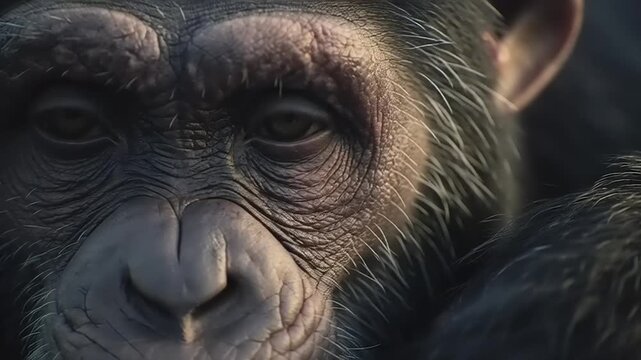 Ultra realistic cinematic close up of a primate mother looking directly