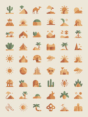 Fototapeta premium Desert Travel and Adventure Flat Icon Set