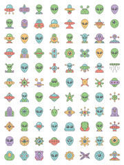 Obraz premium Alien and UFO Line Art Icon Set in Pastel Colors