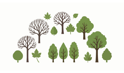 Obraz premium Tree and Leaf Botanical Collection Flat Hand Drawn Vector Illustration