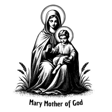 Minimalist Line Art Vector of Blessed Virgin Mary for Modern Religious Design